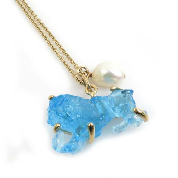 Christian Dior necklace pendant in metal, blue, white, and gold, women's, h31...